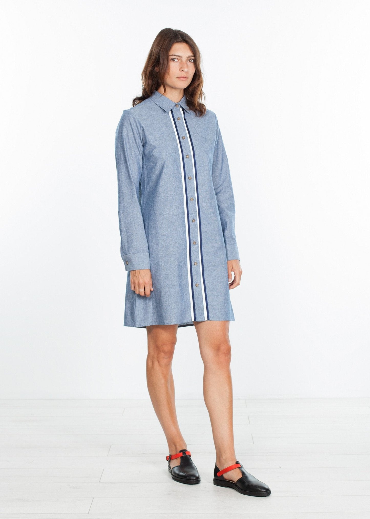 Hemdkleid aus Chambray in Blau