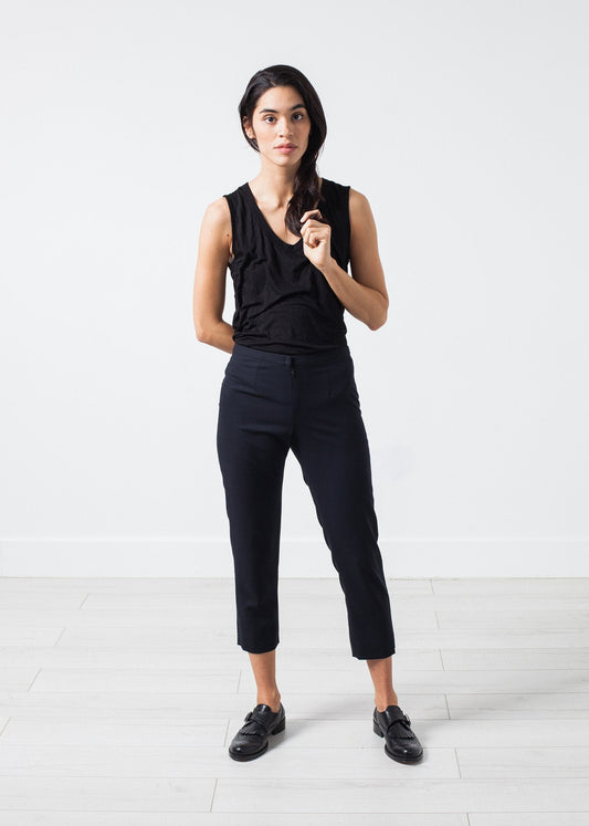 Pantalon court en laine bleu marine