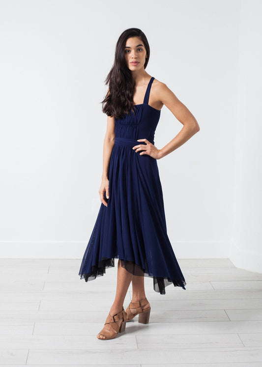 Gerafftes Partykleid in Navy