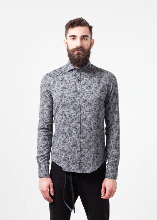 Chemise boutonnée Western Arkansas en gris fleuri