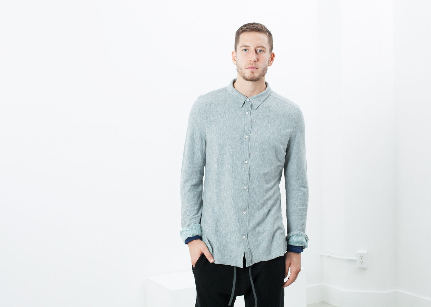 Kasuri Jersey Button-Up i blågrå