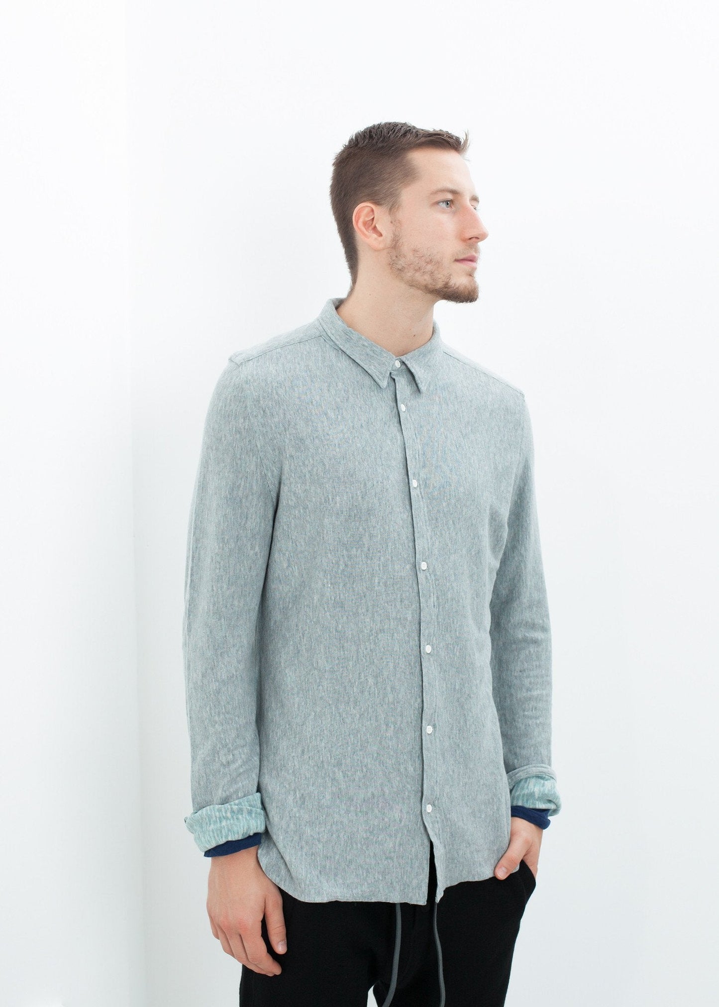 Kasuri Jersey Button-Up i blågrå
