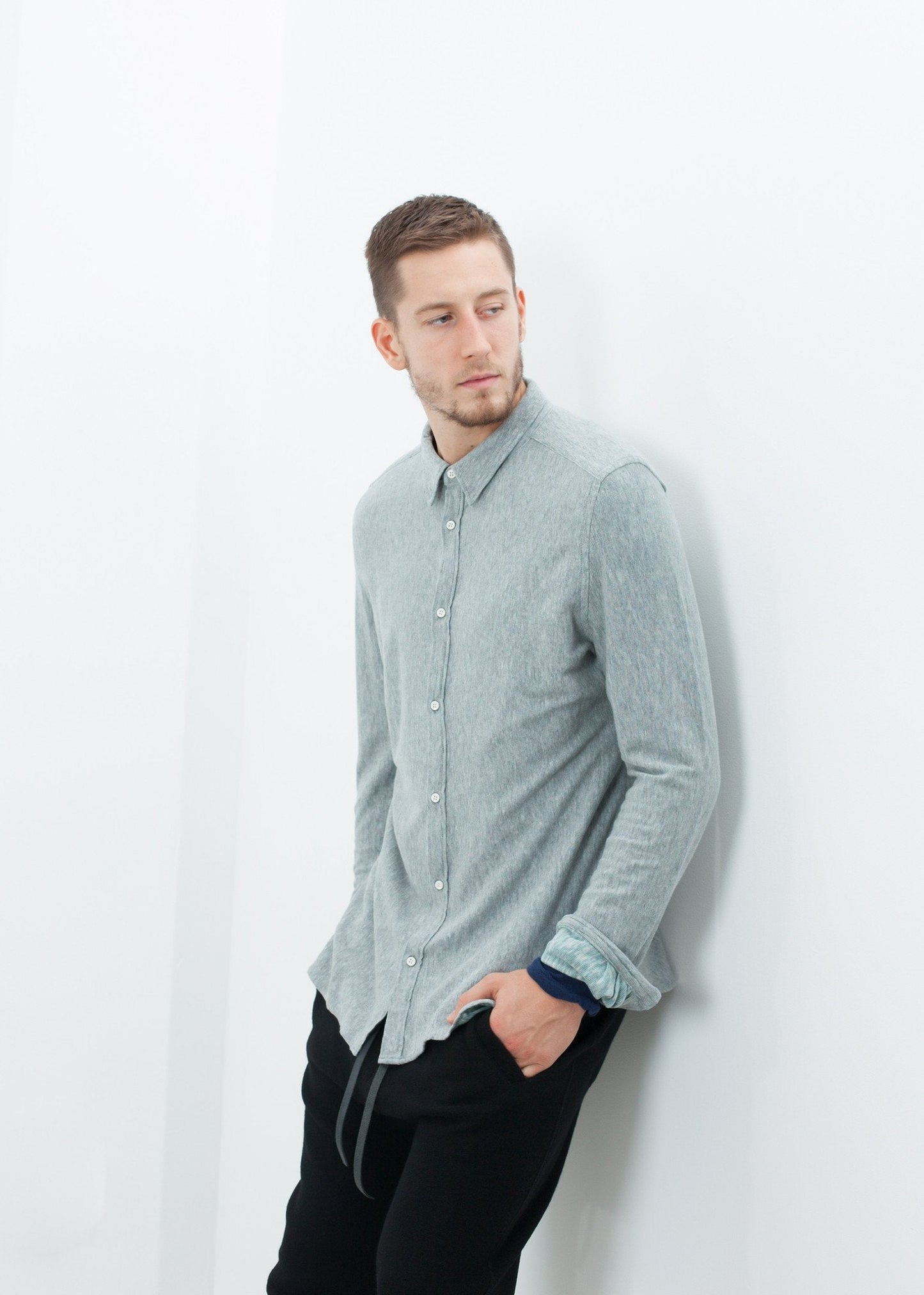 Kasuri Jersey Button-Up i blågrå