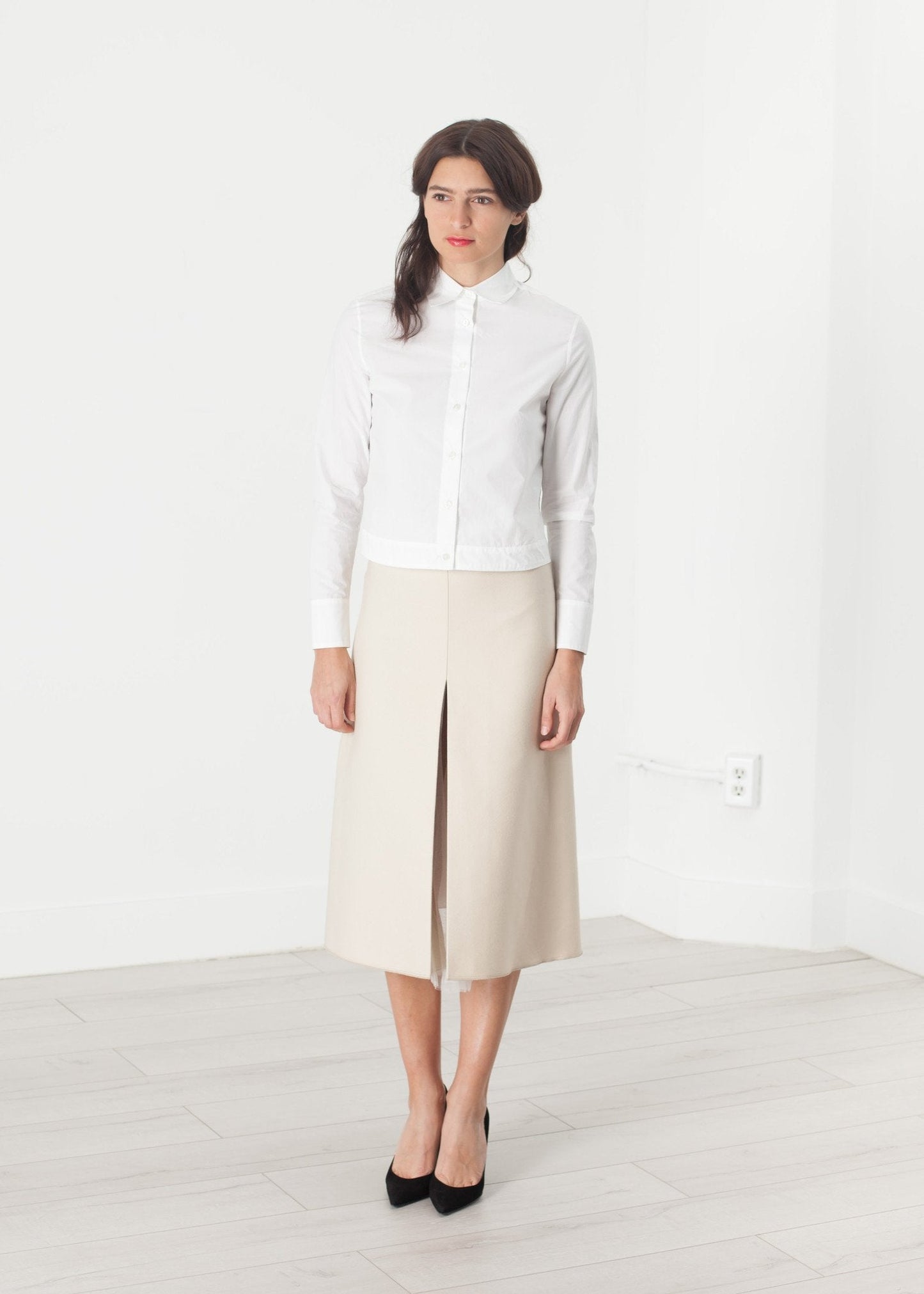 Gonna a pieghe in tulle color crema