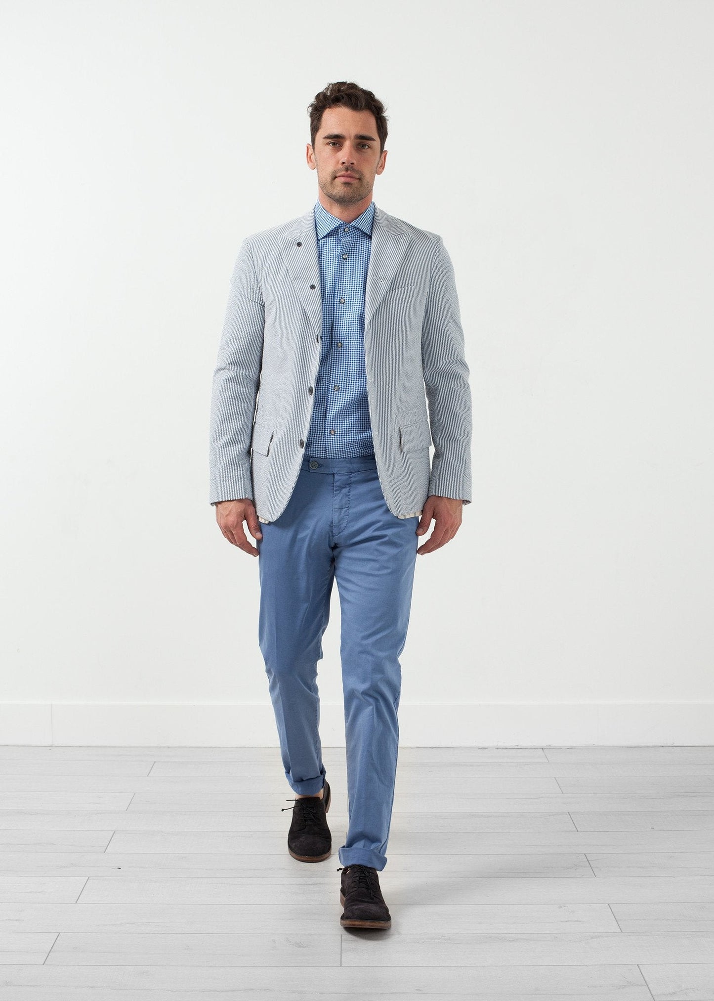 Blazer a cinque bottoni in seersucker