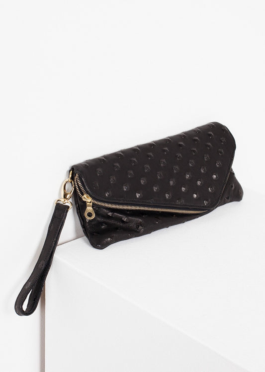 Pochette en cuir Roxanne en noir